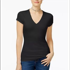 INC International Concepts Ribbed Knit V-Neck Top Women’s Large Black